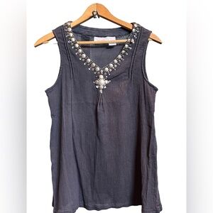 Brown Tank Top Blouse with Beaded Design